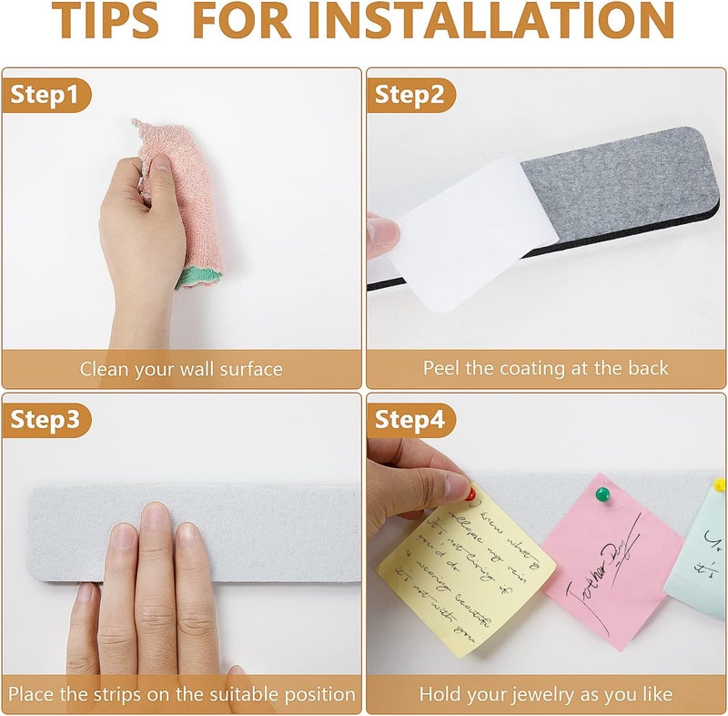 Arlasuo 5 Pack Felt Pin Board Bar Strips Bulletin Board for Bedrooms Offices Home Wall Decoration, Notice Board Self Adhesive Cork Board with 35 Push Pins for Paste Notes, Photos, Schedules (White) - Image 5